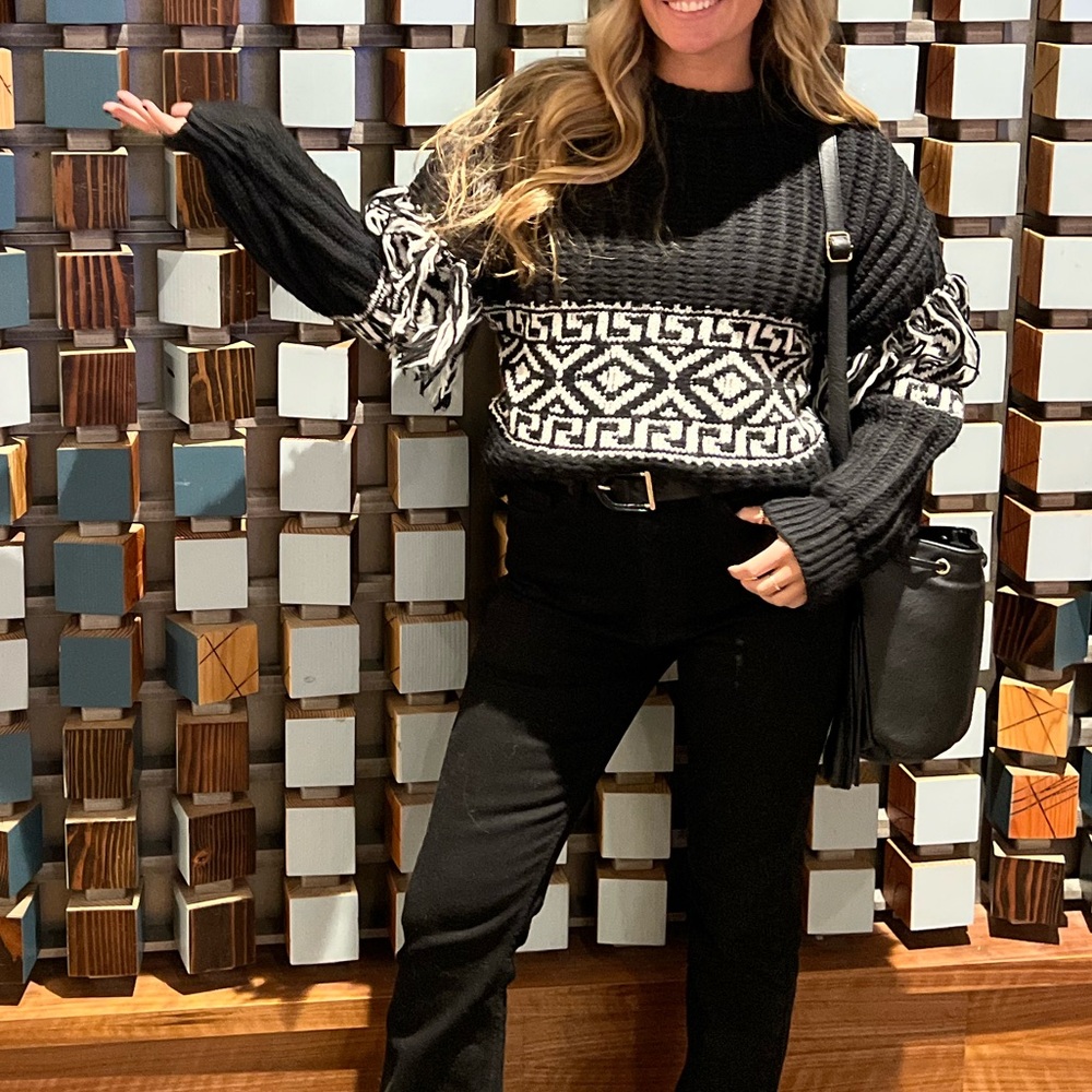H&M Black and White Geometric Cowl Neck Sweater